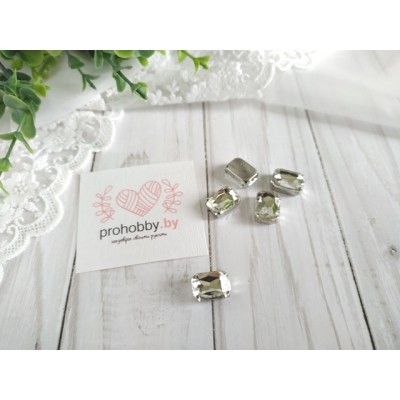 Стразы в цапах, 10*14 мм, цвет белый в серебре